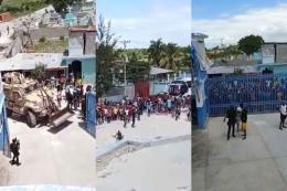 Collage photo of Haitians protesting exit of Kenyan police officers.